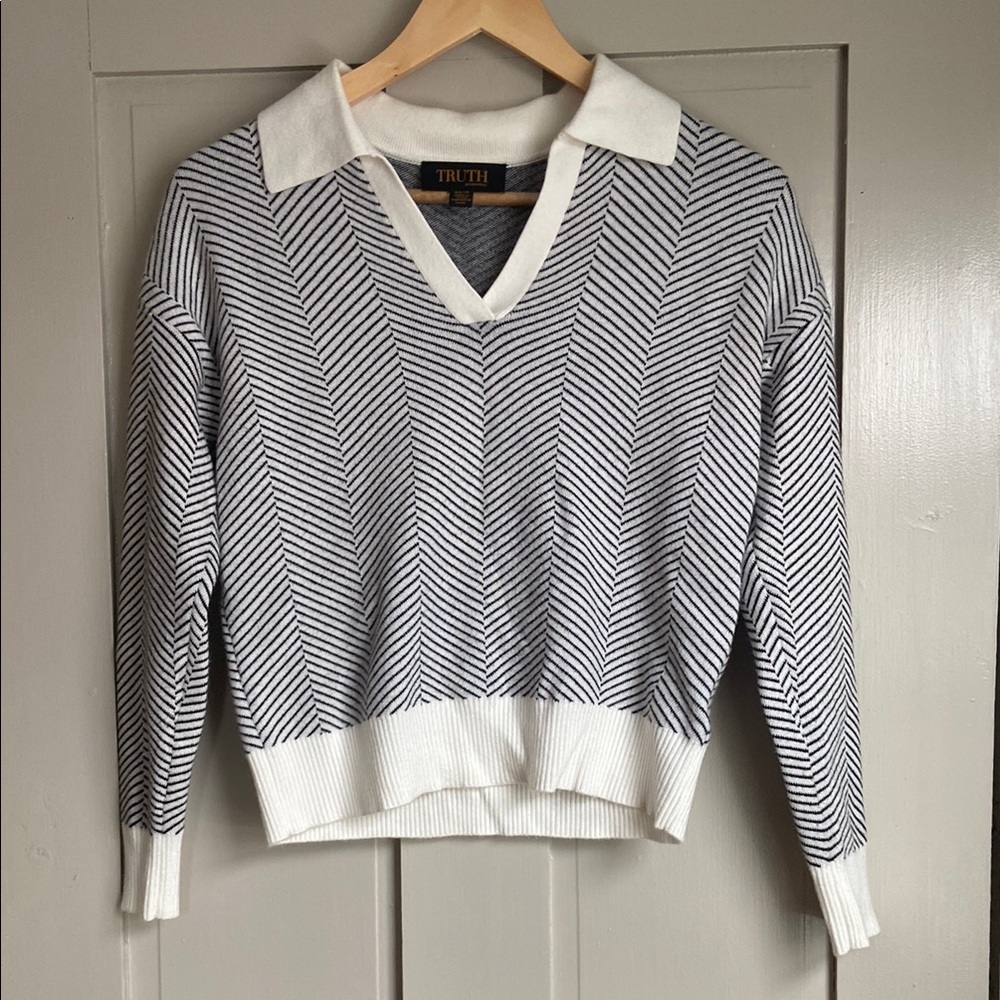 Truth Black and White V-Neck Sweater